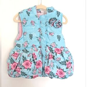 Kid's Headquarters Blue and Pink Floral zip up Vest size 24 months